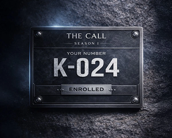 Placa metálica grabada con el número Kolossal de inscripción K-024 del reto The Call 45 días