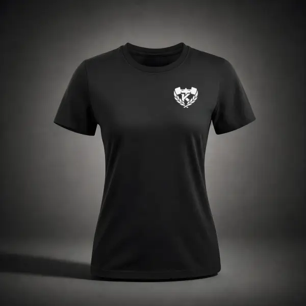Front view of the Kolossal Core Regular Women's T-Shirt featuring the iconic Kolossal crest on premium black 180 GSM fabric.