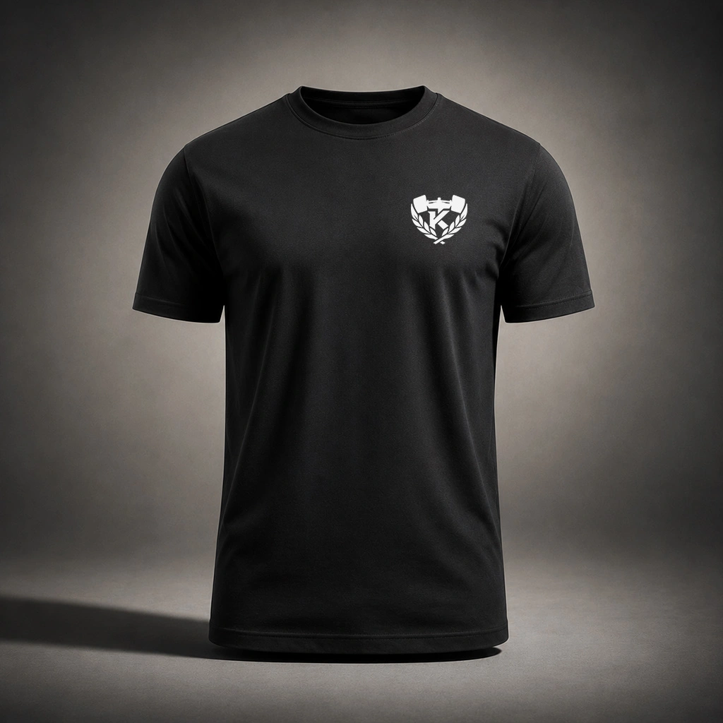 Kolossal Core Regular Gym T-Shirt Front View Black with White Chest Logo