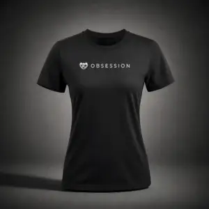 Kolossal Obsession Women's Regular Gym T-Shirt Front View Black with White Logo