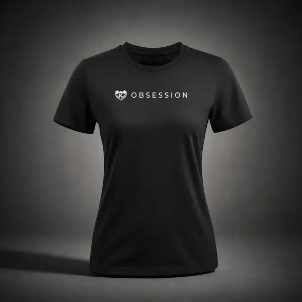 Kolossal Obsession Women's Regular Gym T-Shirt Front View Black with White Logo