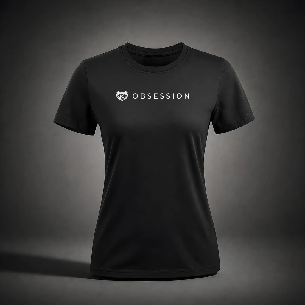 Kolossal Obsession Women's Regular Gym T-Shirt Front View Black with White Logo